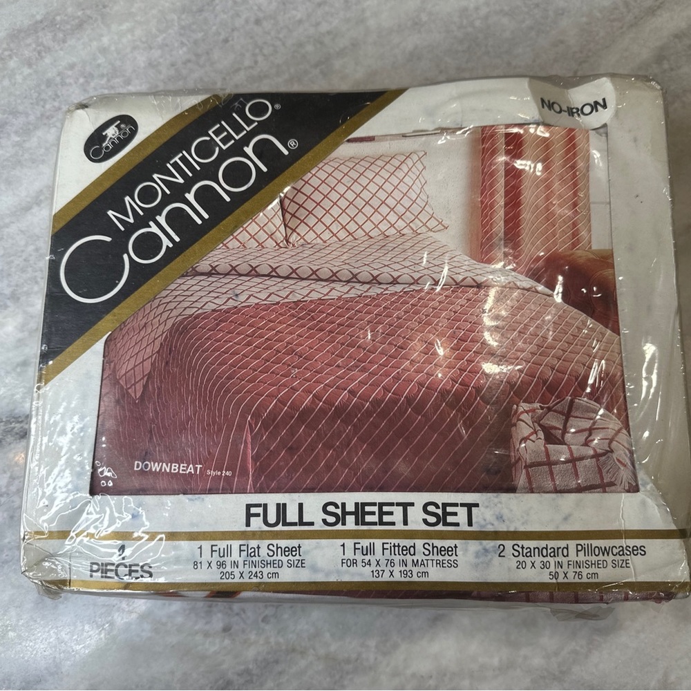 Vintage Monticello Cannon full size sheet set bedding flat fitted pillowcases